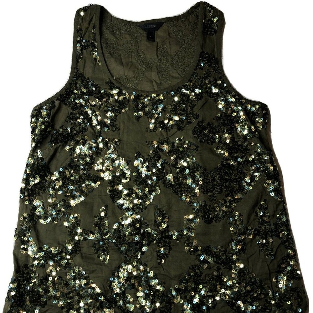 J CREW MISTY FOREST GREEN IRIDESCENT SEQUINED TANK